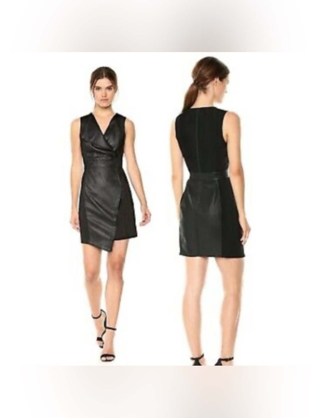 BCBGMaxAzria Black Faux-Leather Wrap Mini Dress